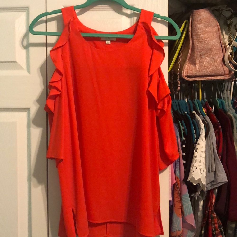 Orange quarter length ruffle top